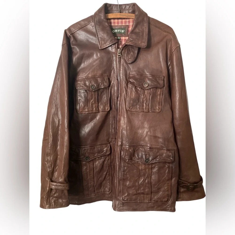 Vintage Orvis Leather Barn Coat Size M Hunting Cowboy Travel Field Long Brown